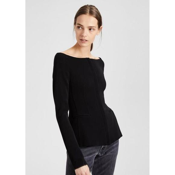 Theory Off-The-Shoulder Crepe Jacket in Black - Picture 1 of 12